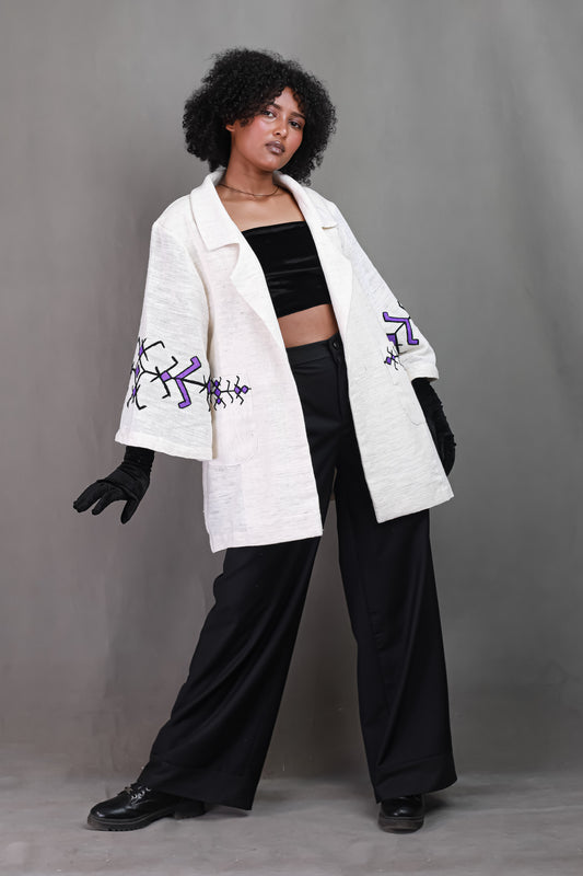 Black with Purple Embroidery Design Handwoven Habesha Coat, Ethiopian Cultural Cloth