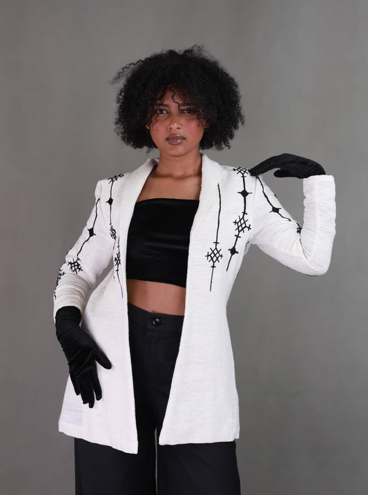 Black Cross Embroidery Design Handwoven Habesha Coat, Ethiopian Libs