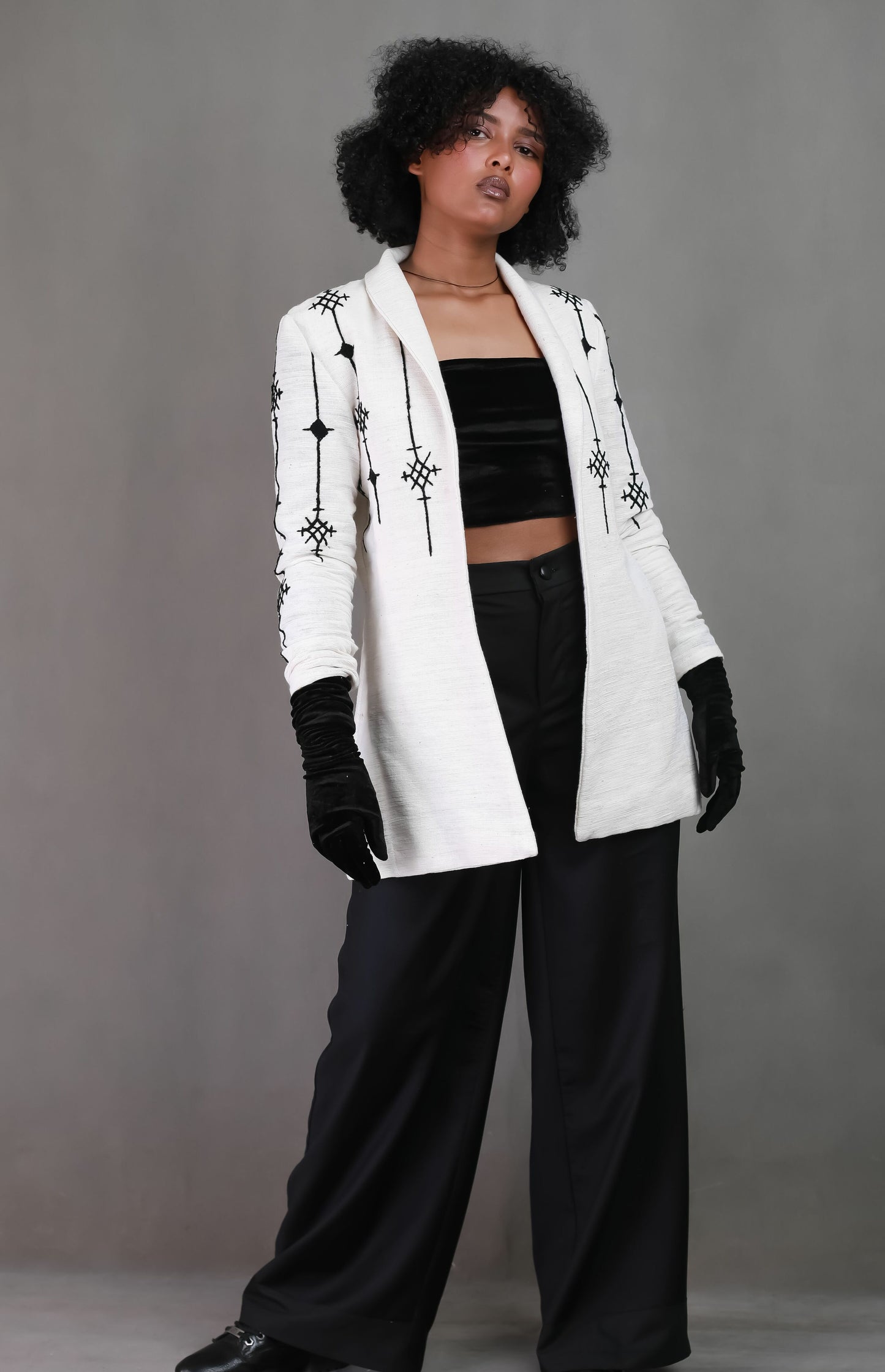 Black Cross Embroidery Design Handwoven Habesha Coat, Ethiopian Libs