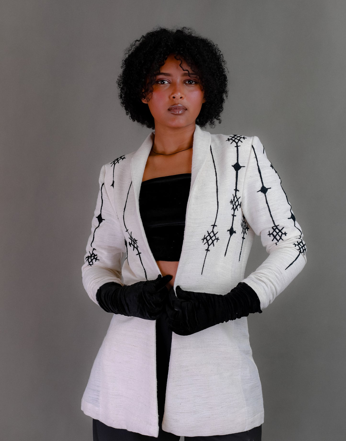 Black Cross Embroidery Design Handwoven Habesha Coat, Ethiopian Libs