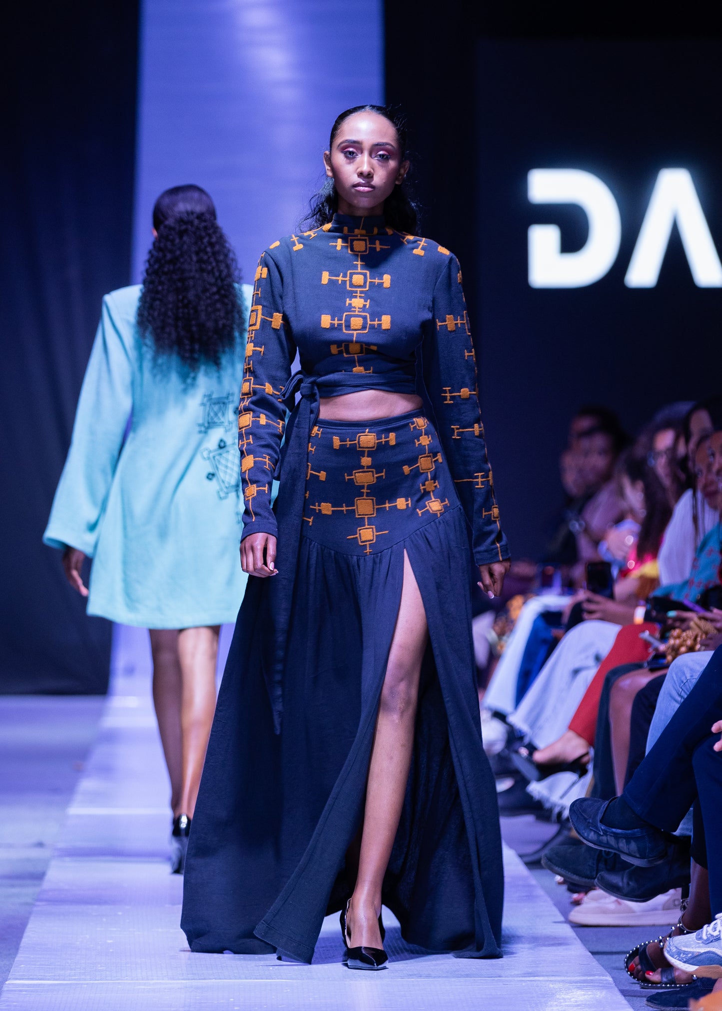 Orange Embroidery Crop Top and Skirt Set