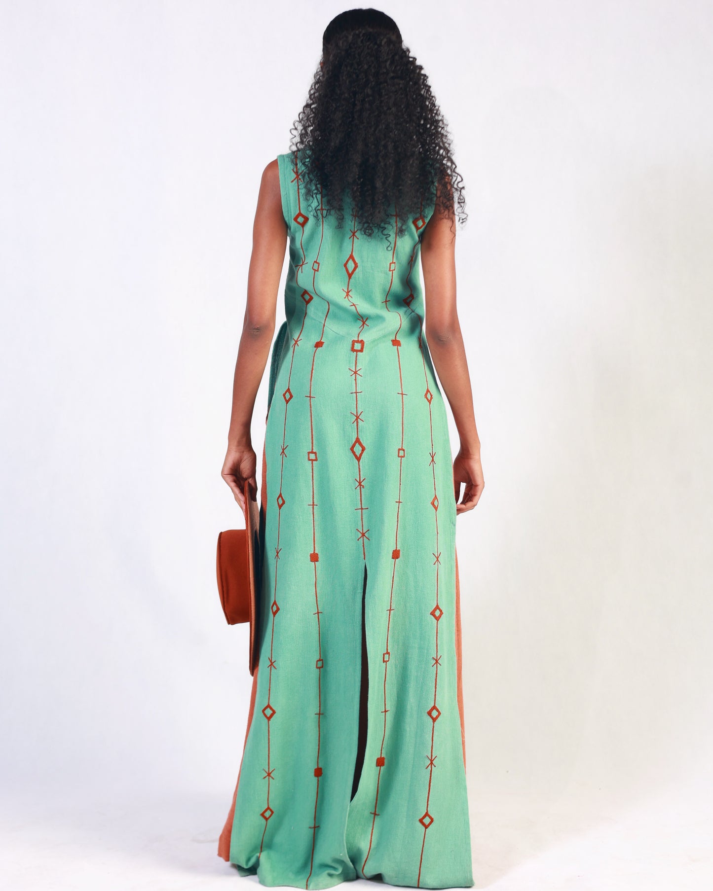 Sonia Embroidered Long Sleeveless Shirt and Brown Trouser set – Ethiopian Elegance
