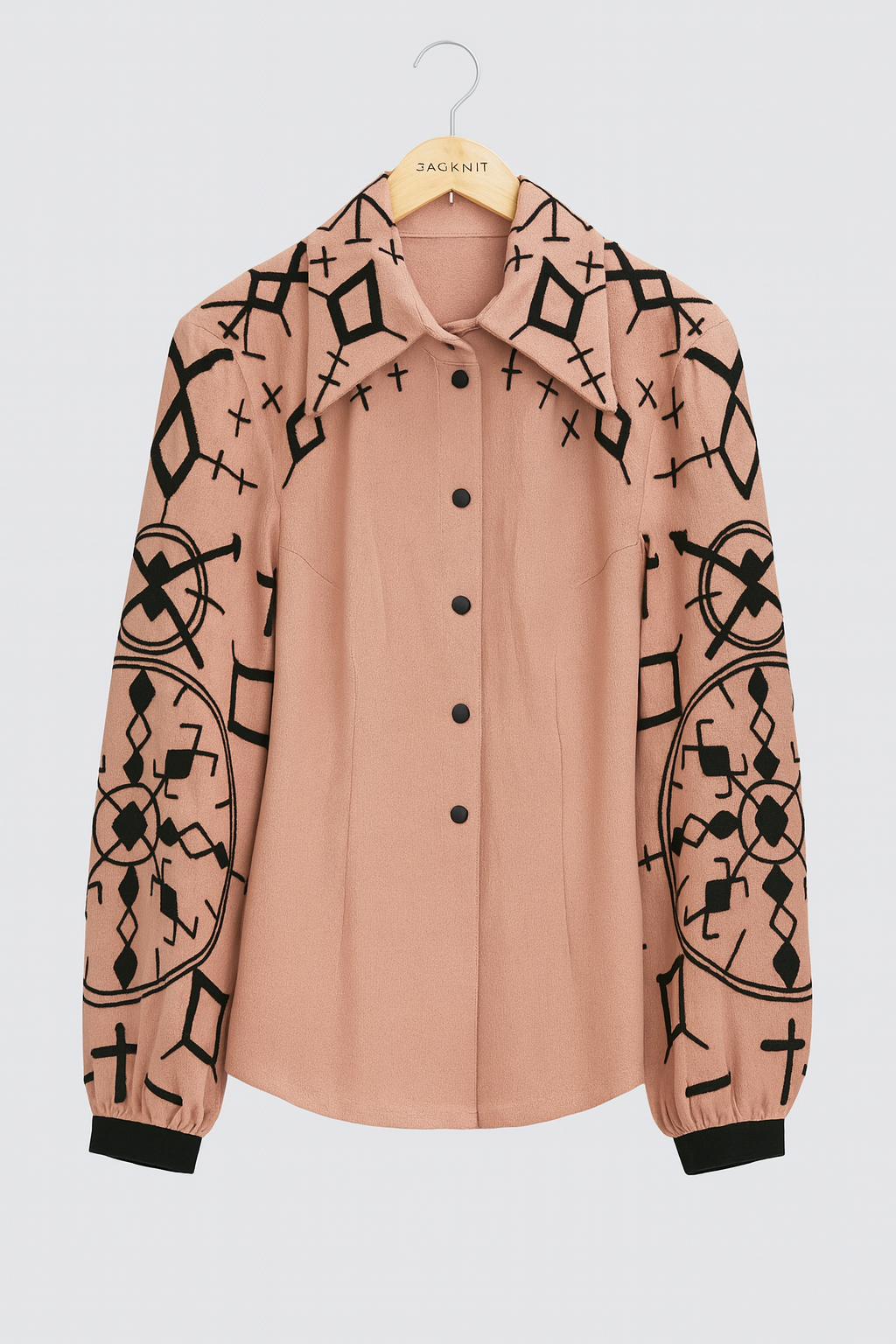 Dust Pink Long Shirt with Black Embroidery