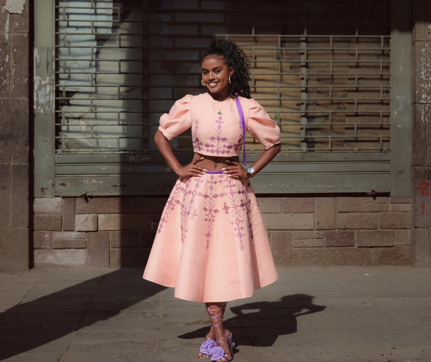 Modern Habesha Dress ,Purple Embroidery design , Habesha Kemis