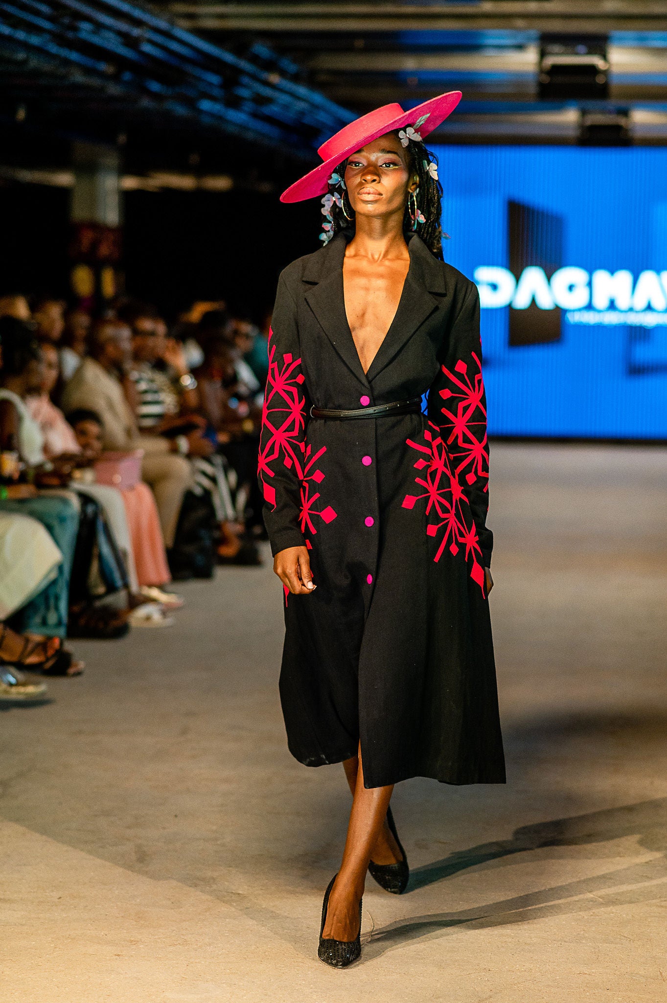 Long Coat with Hot Pink Embroidery