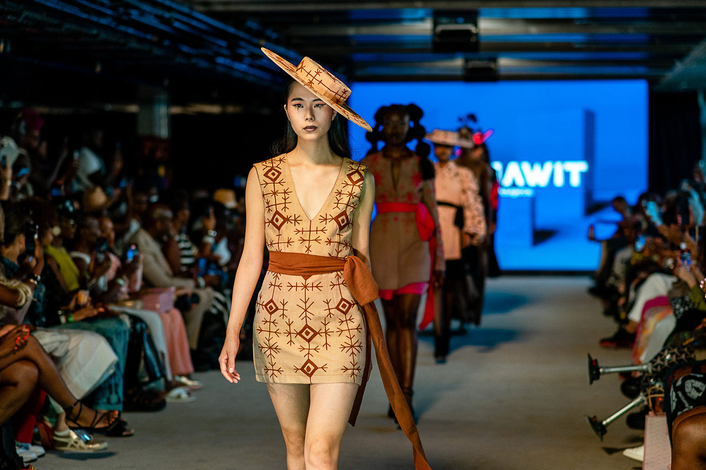 Short Brown Sleeveless Dress with Dark Brown Embroidery