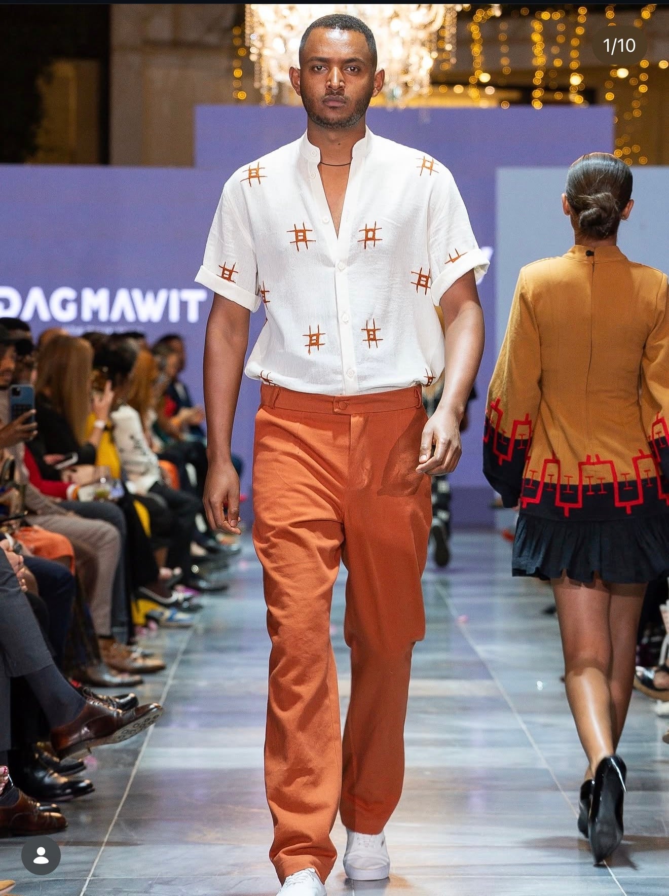 Amen – Men’s White Cotton Top with Orange Embroidery Ethiopian Heritage | Modern Men’s Collection