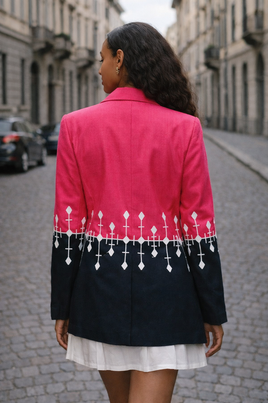 Emebet – Women’s Half Pink & Half Black Embroidered Coat | Ethiopian Fashion Coat & Custom Colors Available