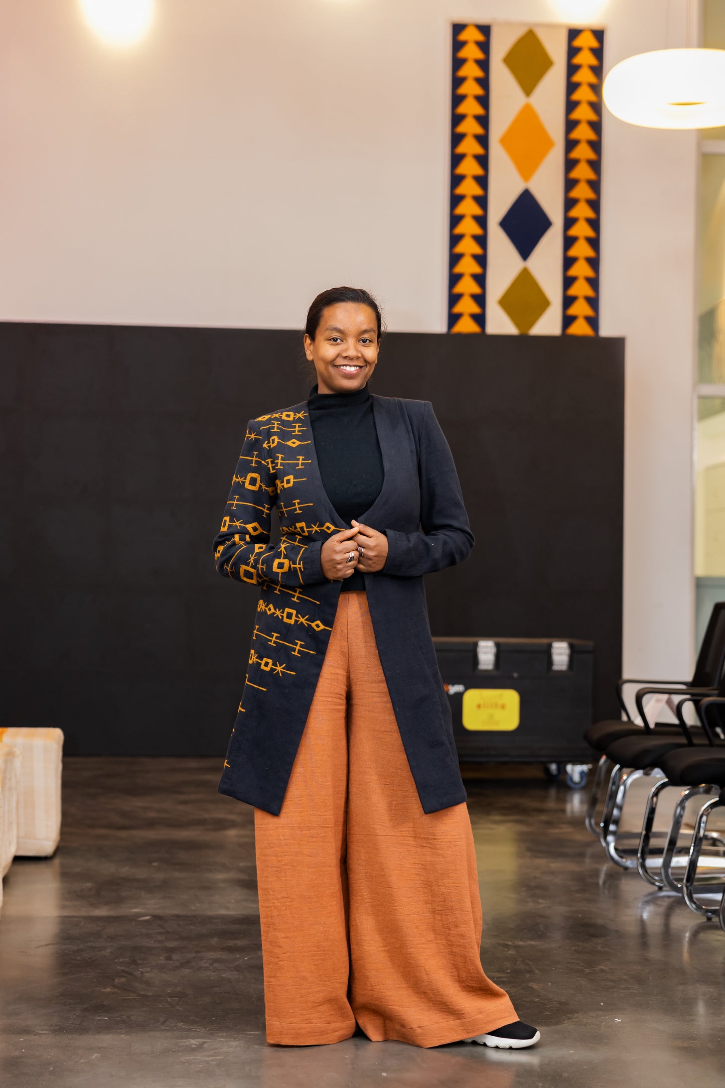 Black Blazer with Brown Embroidery: Modern Habesha Elegance