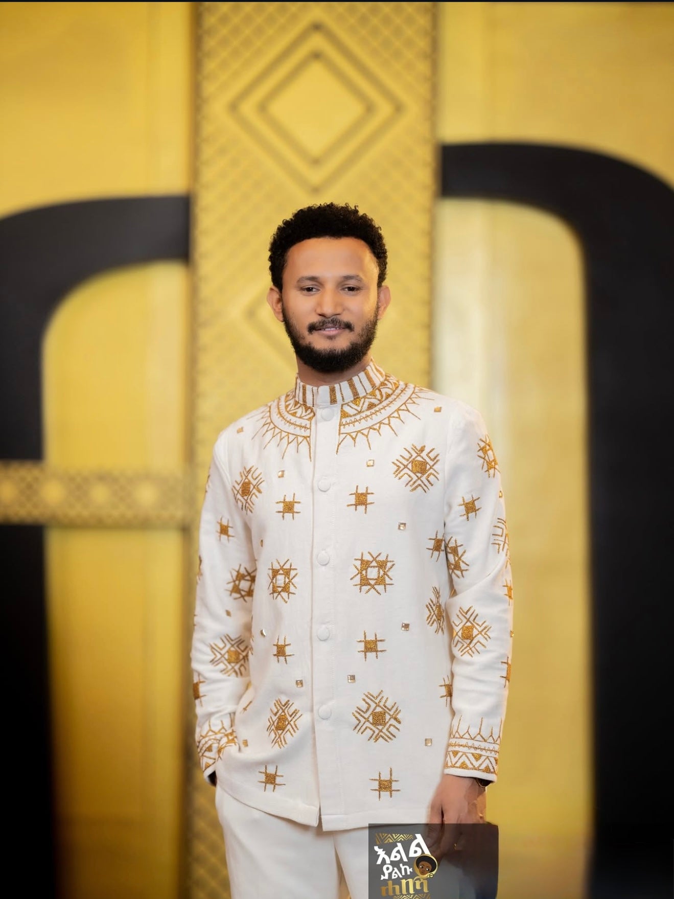 Men’s Full-Sleeve Top with Gold Embroidery – Timeless Elegance | Modern Ethiopian Style