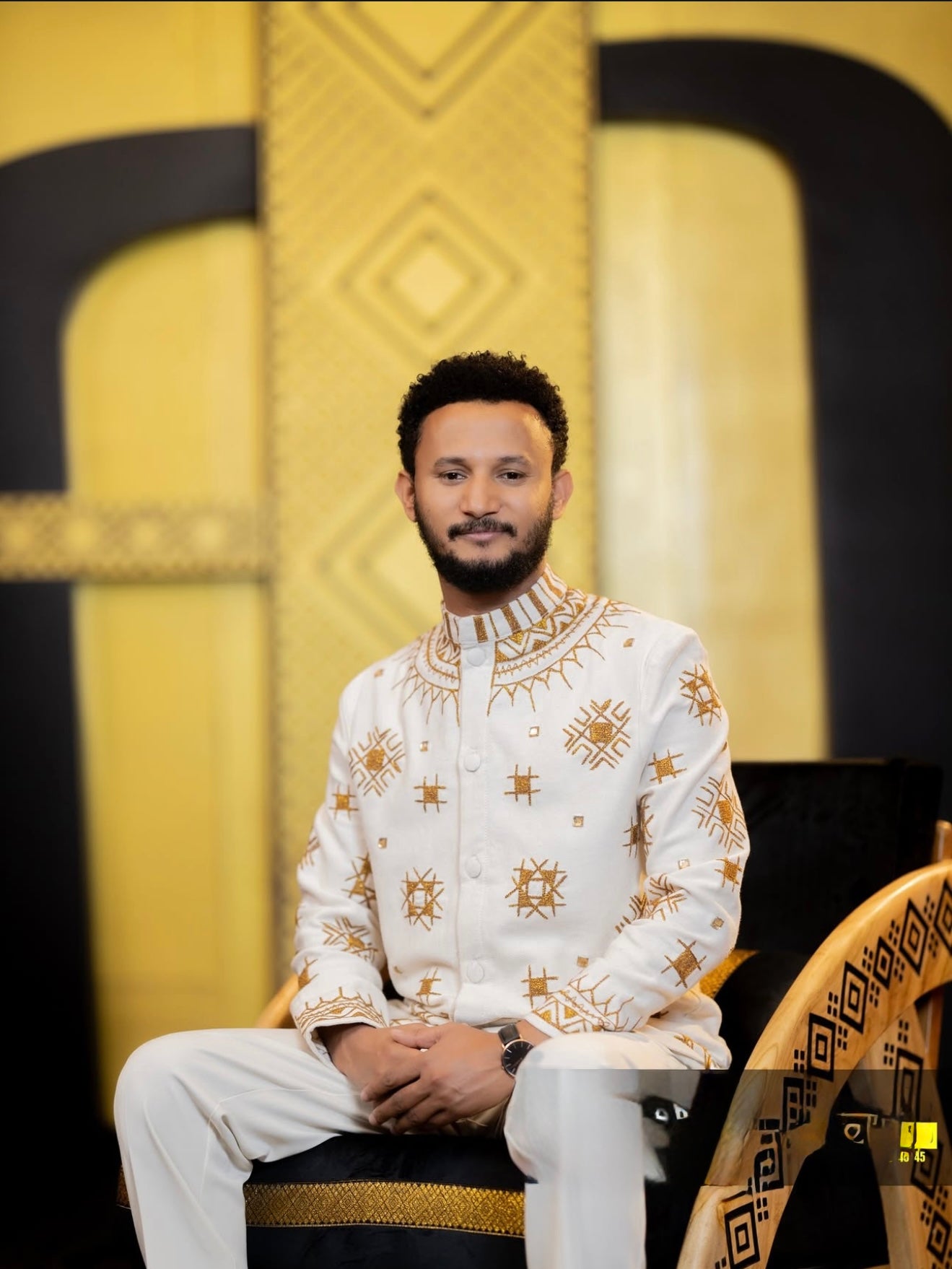Men’s Full-Sleeve Top with Gold Embroidery – Timeless Elegance | Modern Ethiopian Style