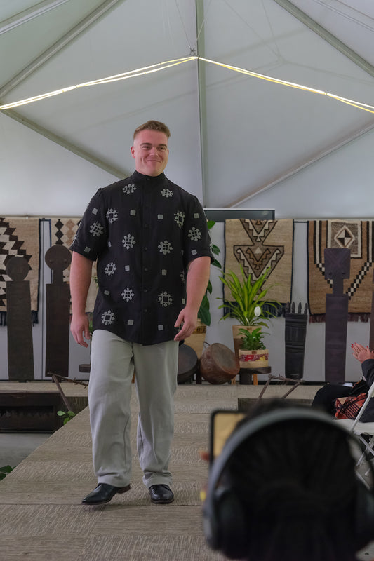 Ethiopian Black Shirt and Gray Trouser Set with Embroidery