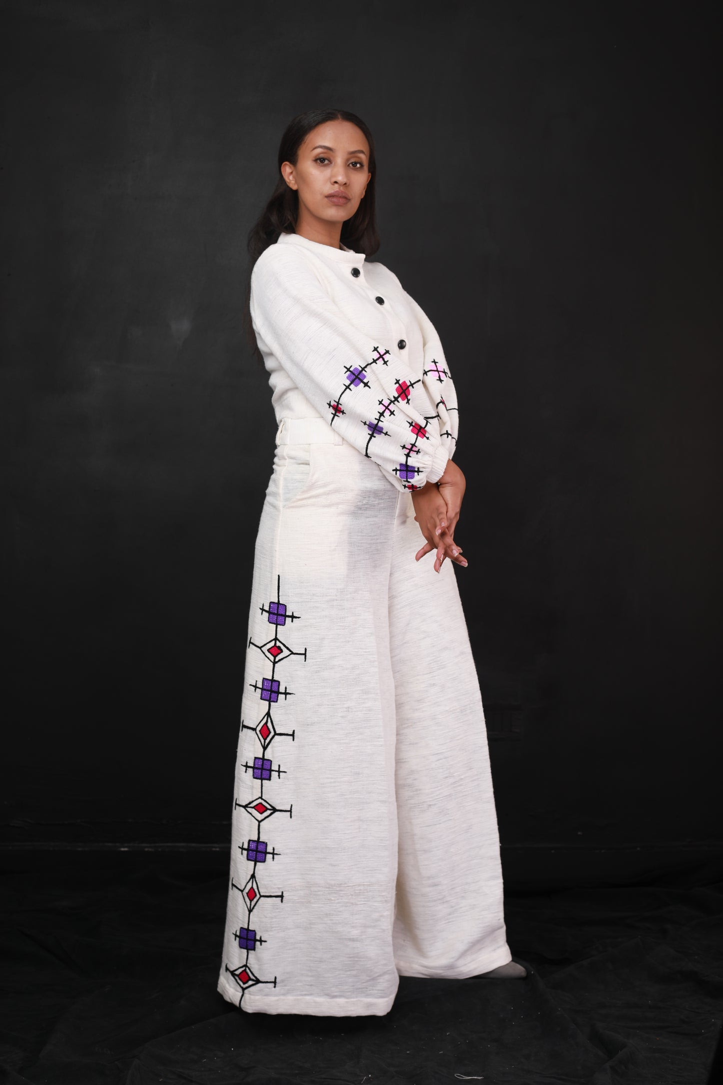 Handwoven Habesha Libs crop top and pant, Ethiopian Modern Cloth