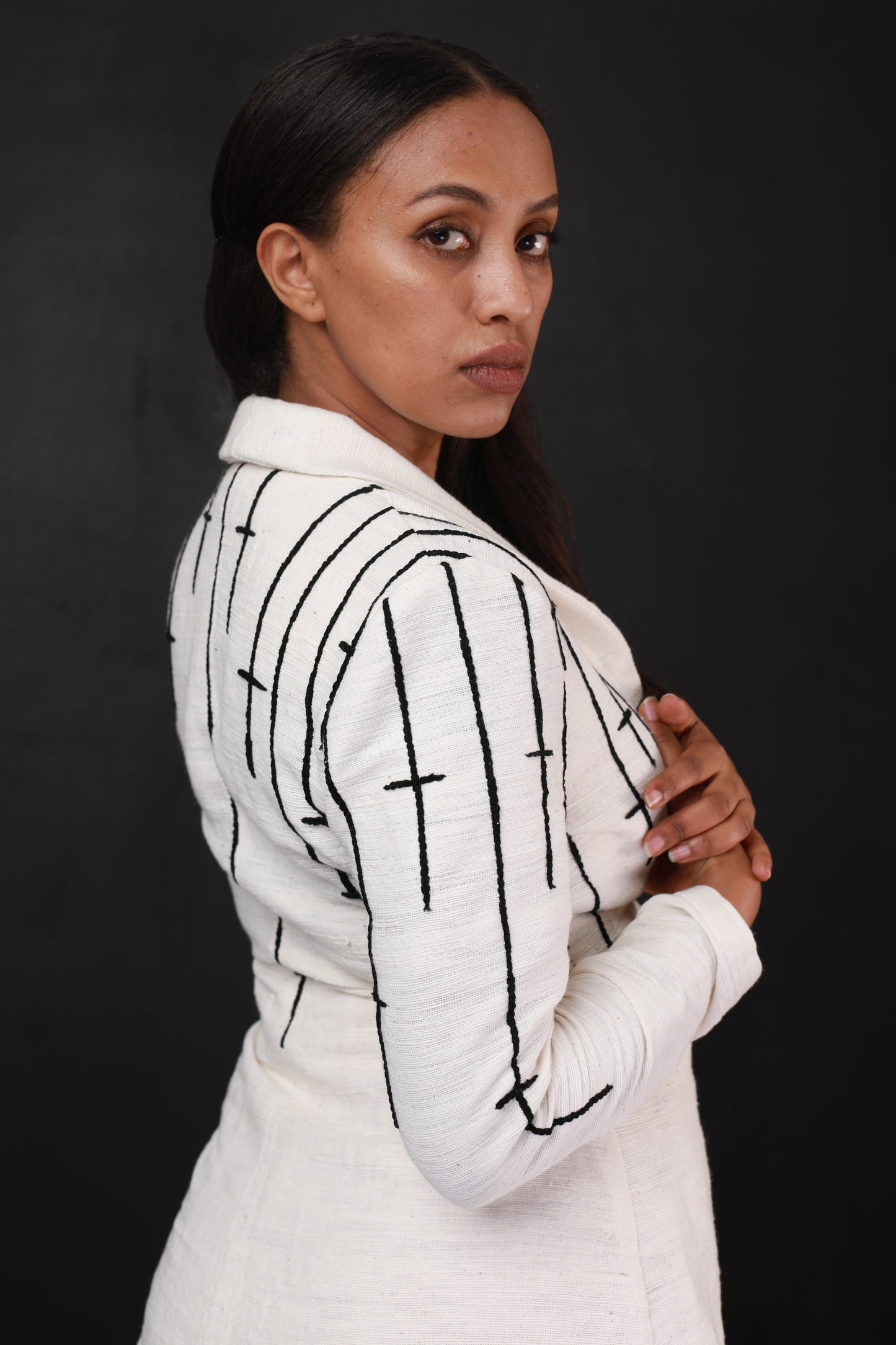 Black embroidery design pantsuit Ethiopian Cloth , Habesha Libs የሀበሻ ልብስ