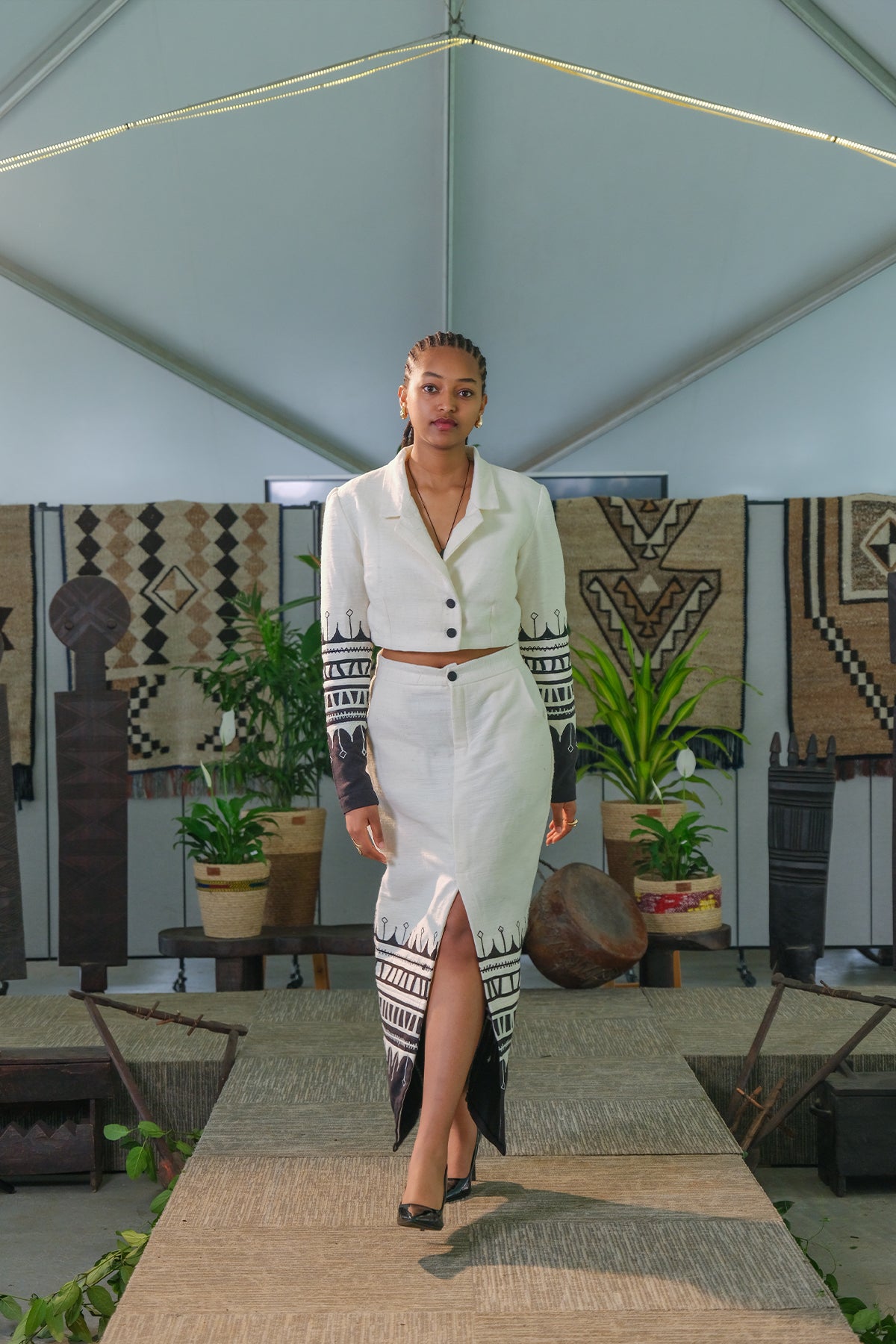 Timeless Elegance: Ethiopian Habesha White Fetil Fabric Ensemble with Black Embroidery