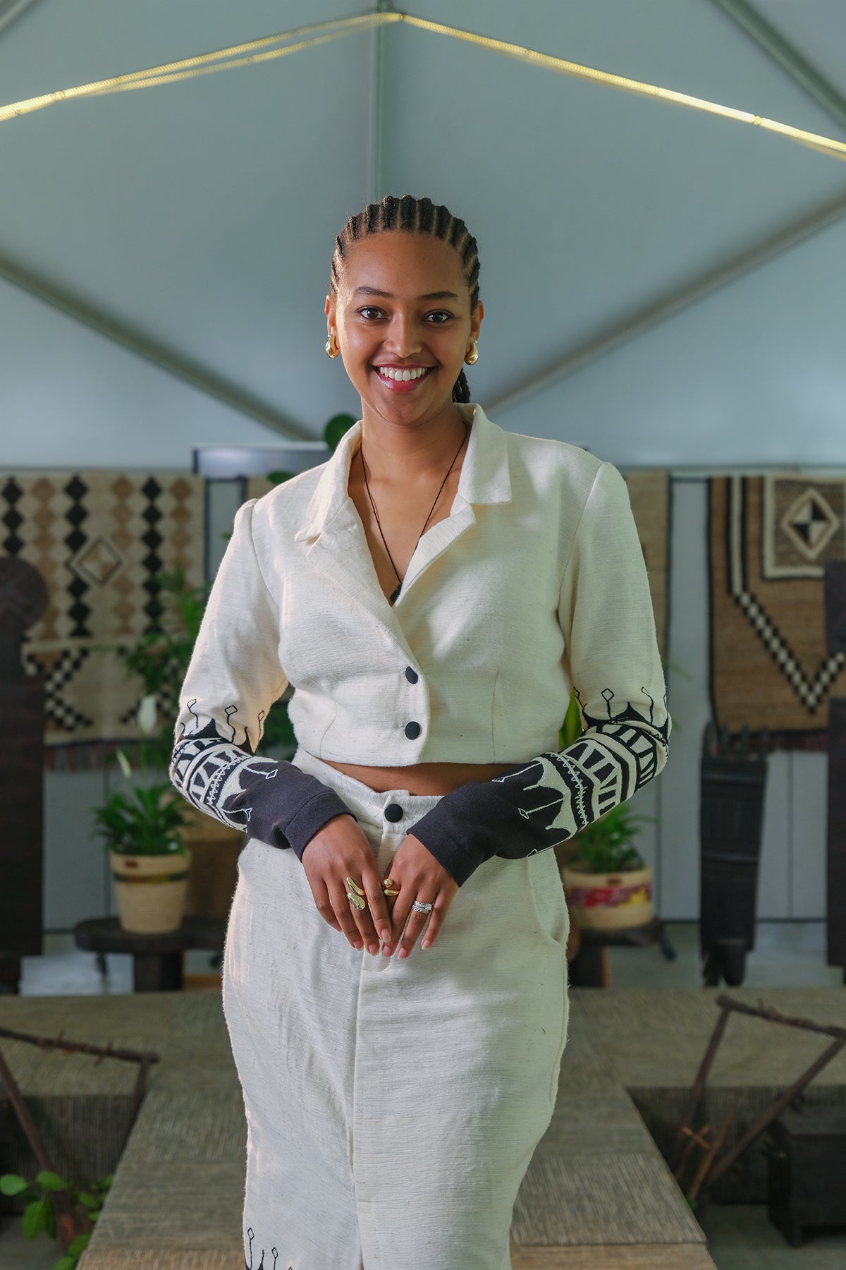 Timeless Elegance: Ethiopian Habesha White Fetil Fabric Ensemble with Black Embroidery