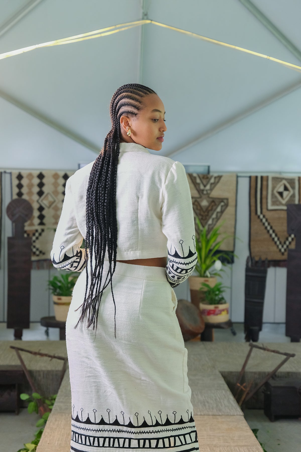 Timeless Elegance: Ethiopian Habesha White Fetil Fabric Ensemble with Black Embroidery