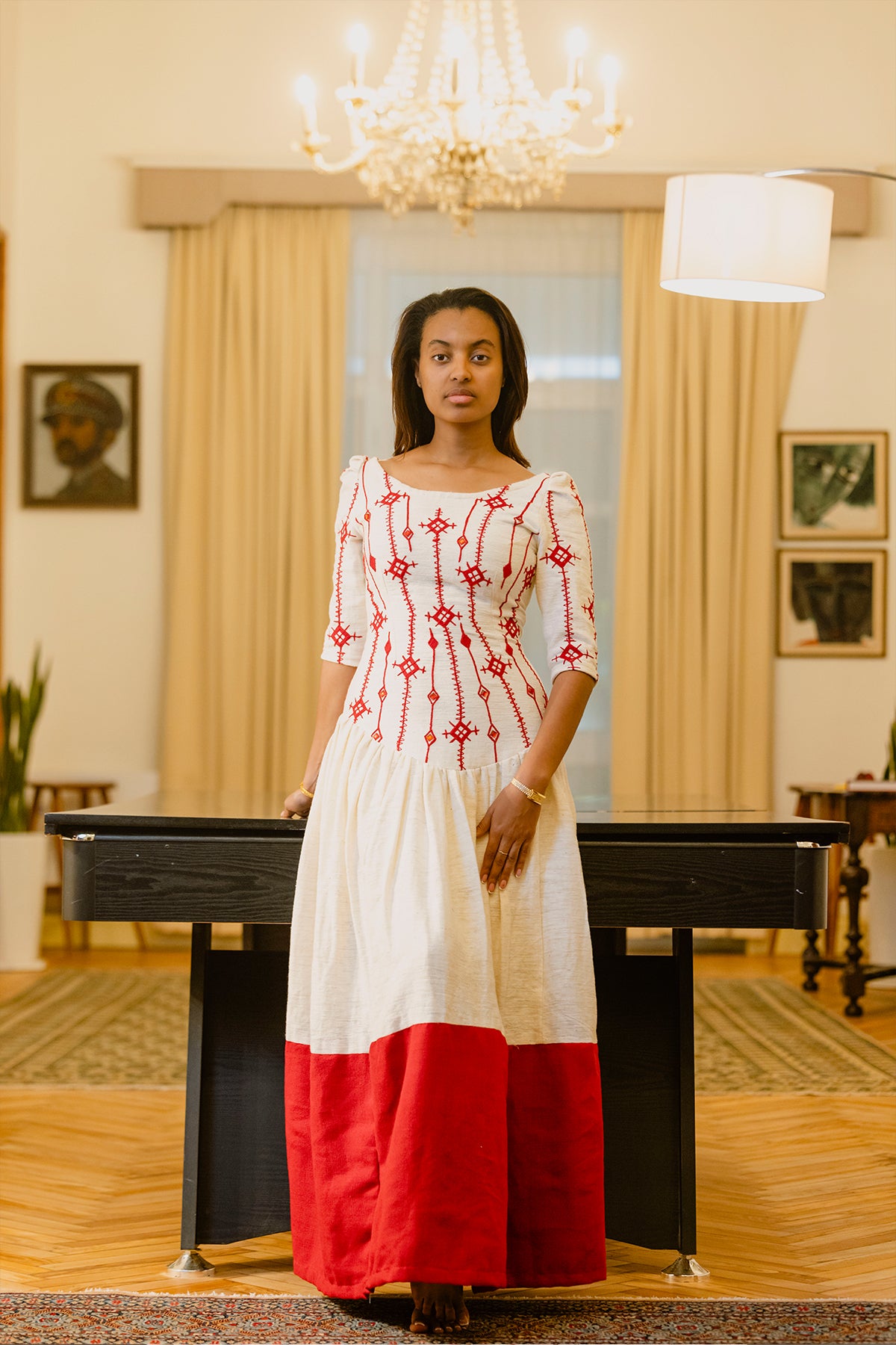 Royal Elegance: Embroidered Red Slim Fit Ethiopian Dress XL Royal Elegance: Embroidered Red Slim Fit Ethiopian Dress XL