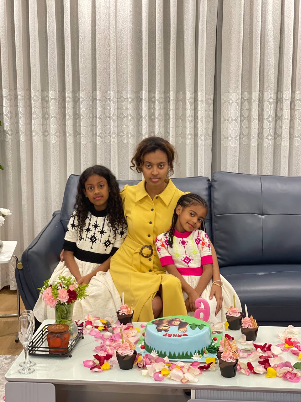 Kids' Black and Purple Design Habesha Dress