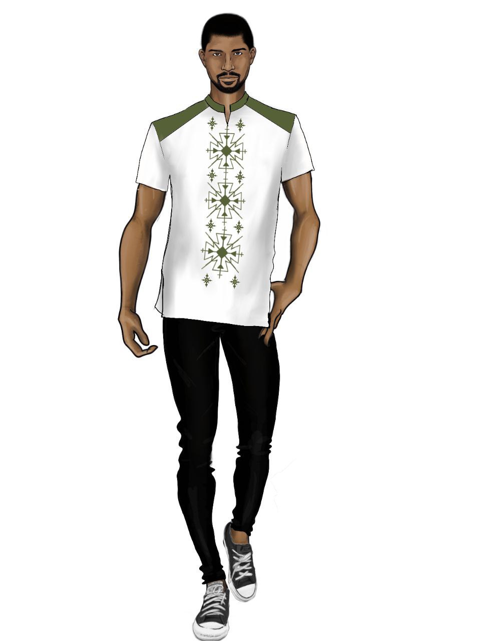 Long sleeve Men Green embroidered shirt