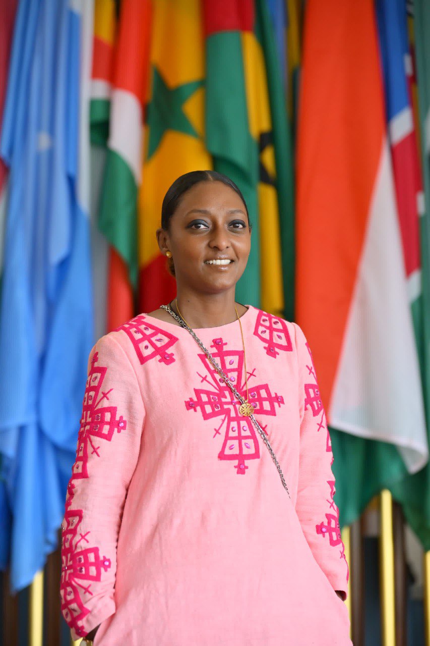 Radiant Elegance: Modern Pink Ethiopian Dress with Intricate Embroidery and Shiny Stone Accents