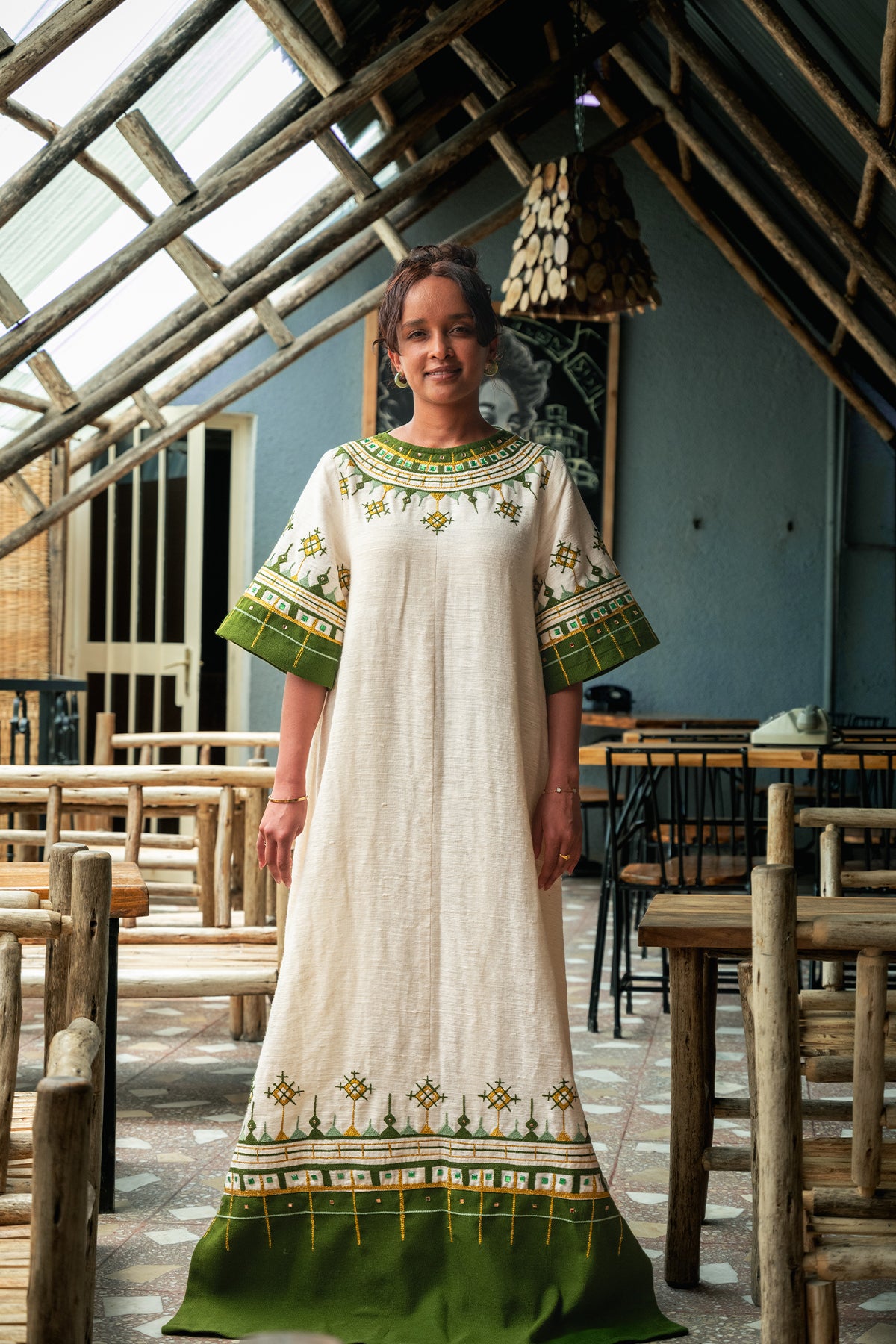 Olive Elegance Dress ,Ethiopian Cultural Cloth M Olive Elegance Dress ,Ethiopian Cultural Cloth M