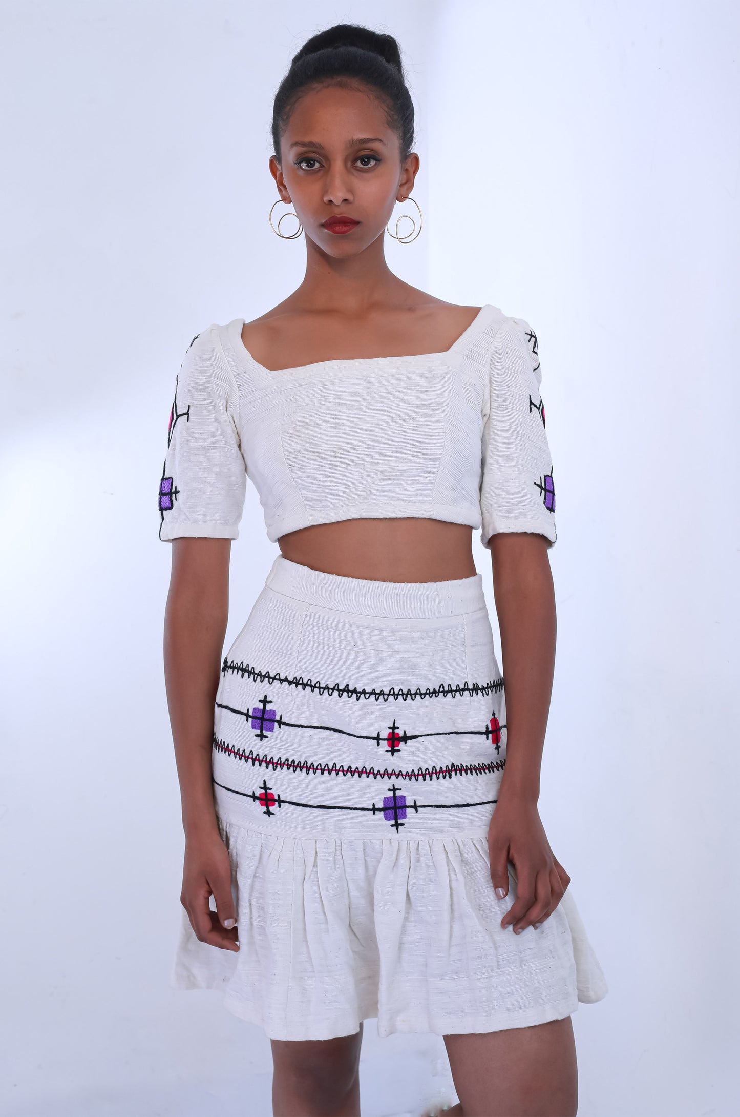 Crop Top with Skirt and Embroidery