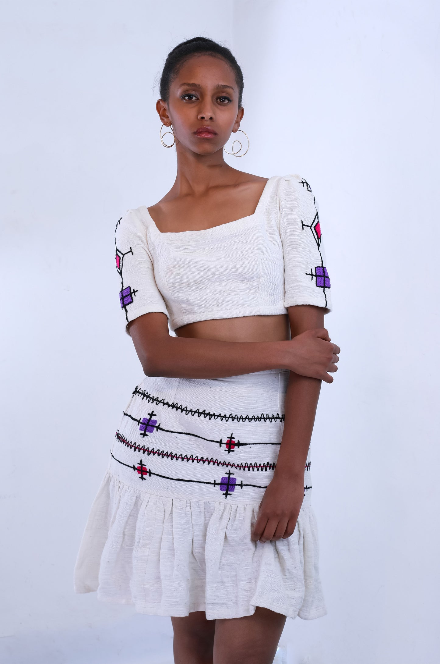 Crop Top with Skirt and Embroidery
