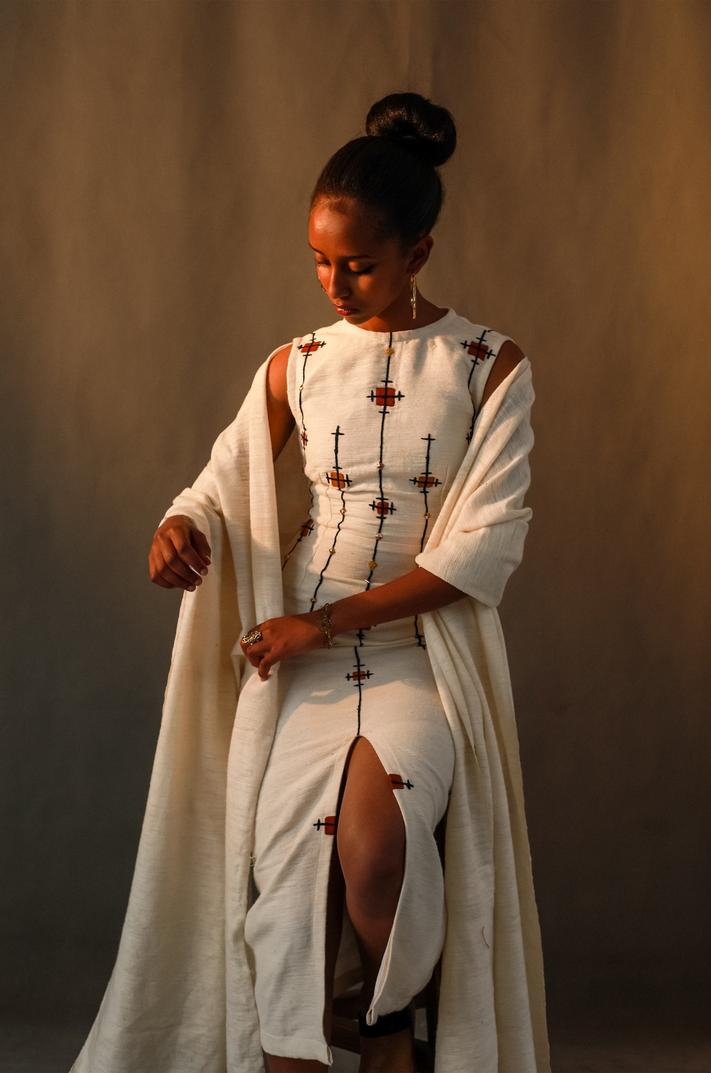 Cross Design Embroidery Habesha Dress, Ethiopian