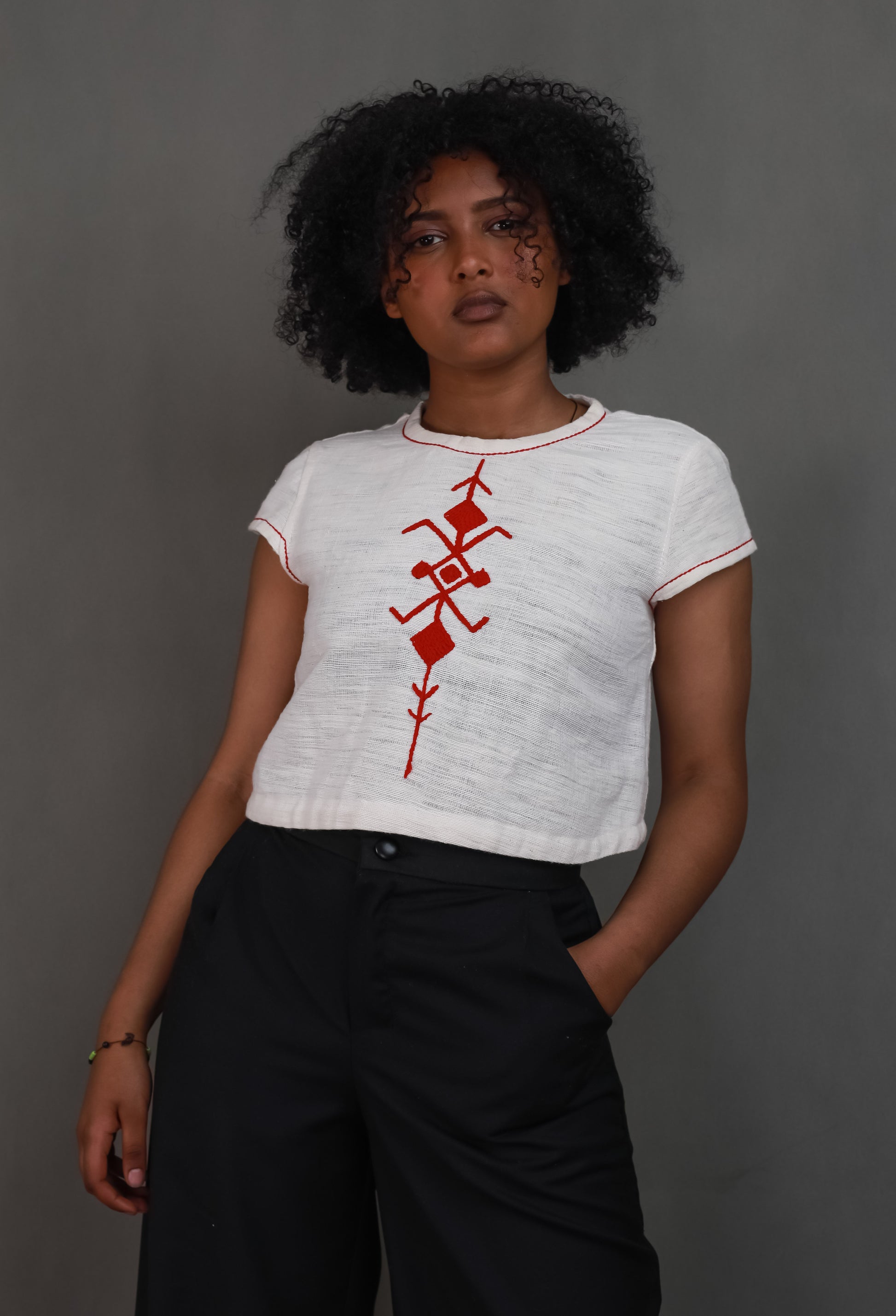 ethiopian women's dress Red Embroidery Ethiopian Women’s Habesha Top – Cultural Dress