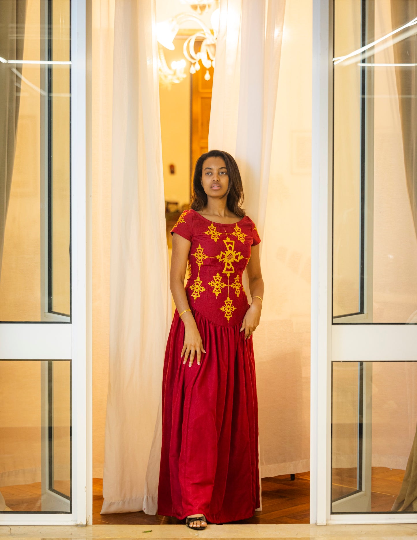 Red Embroidered Maxi Dress – Regal Radiance