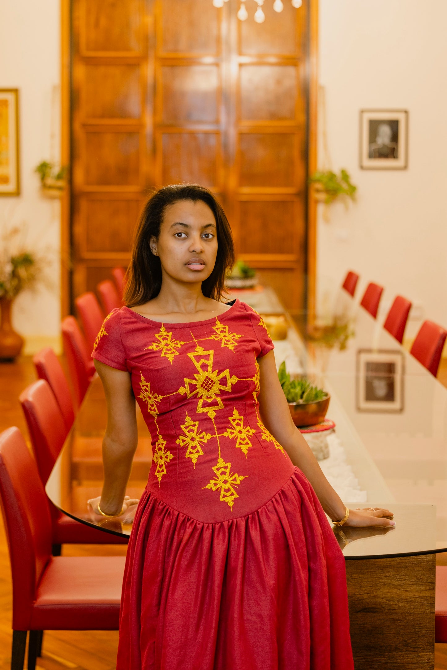 Red Embroidered Maxi Dress – Regal Radiance