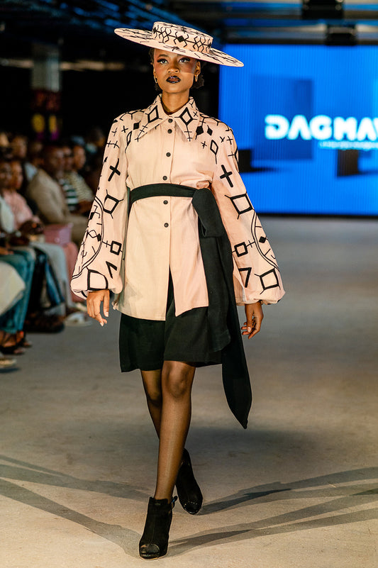 Dust Pink Long Shirt with Black Embroidery