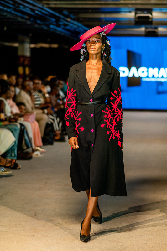 Long Coat with Hot Pink Embroidery