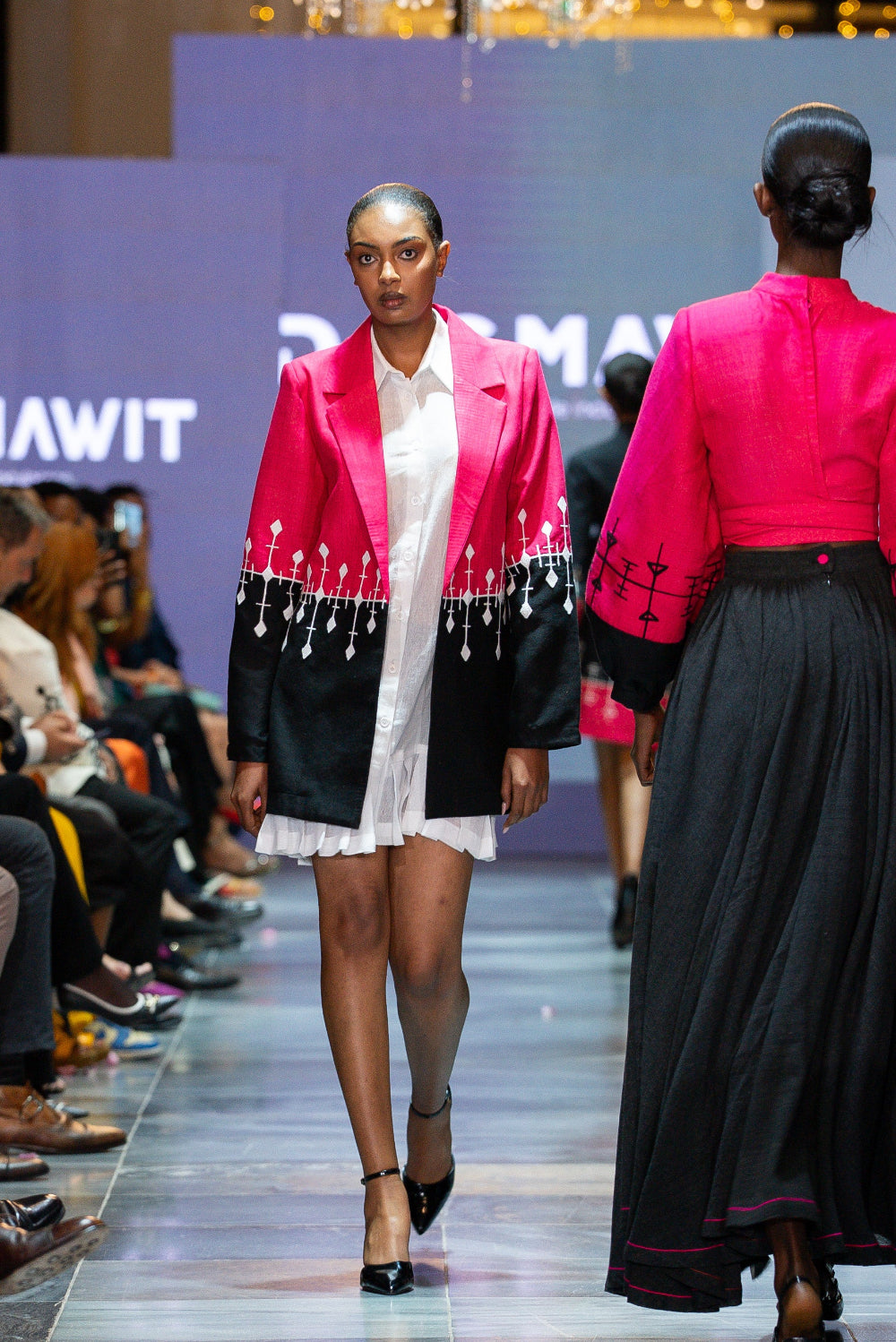 Emebet – Women’s Half Pink & Half Black Embroidered Coat | Ethiopian Fashion Coat &amp; Custom Colors Available