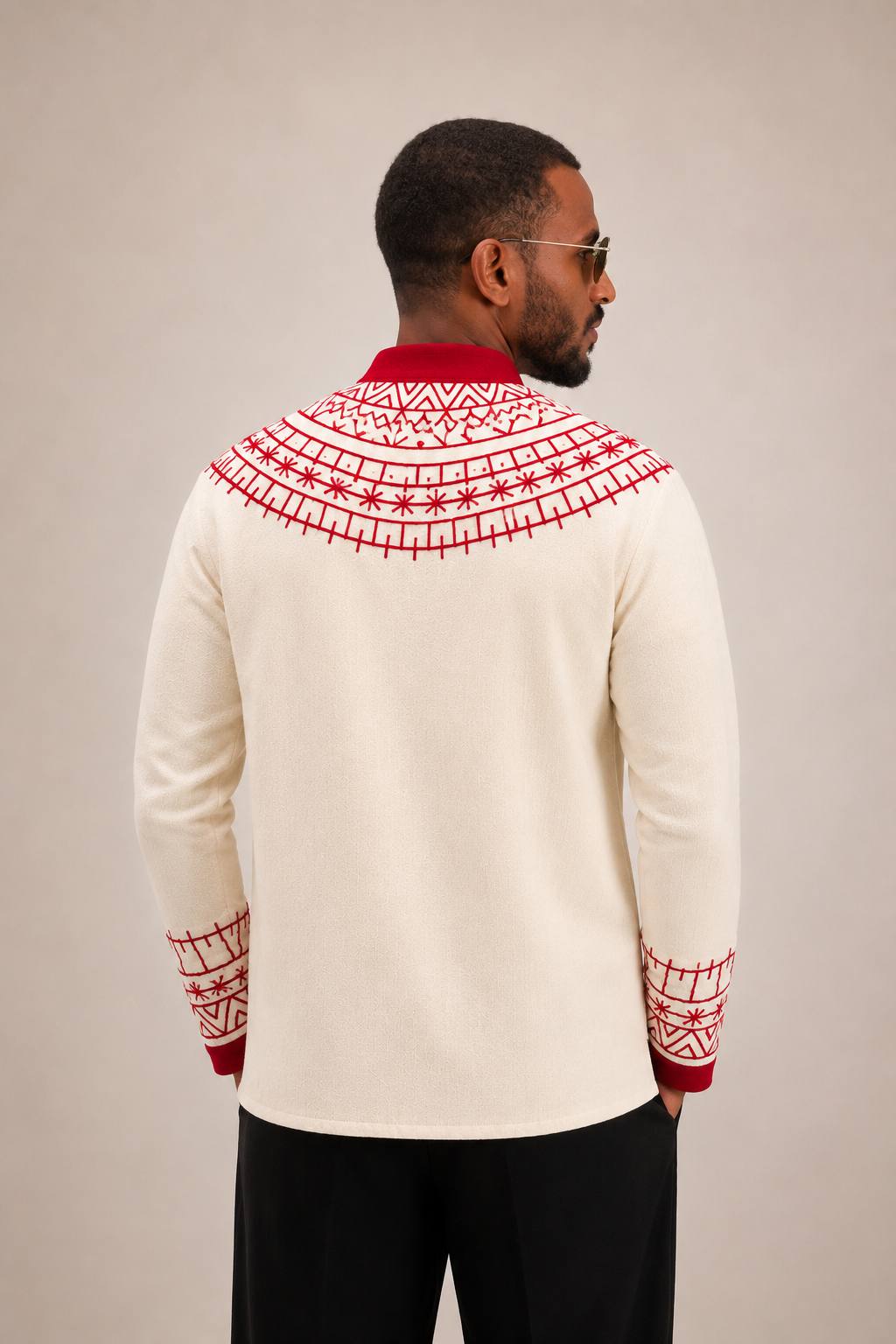 Negus White/Black Embroidered Coat – Timeless Tradition in Red