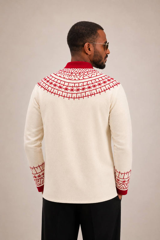 Negus White/Black Embroidered Coat – Timeless Tradition in Red