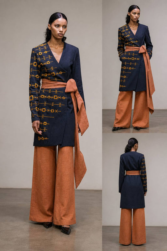 Black Blazer with Brown Embroidery: Modern Habesha Elegance