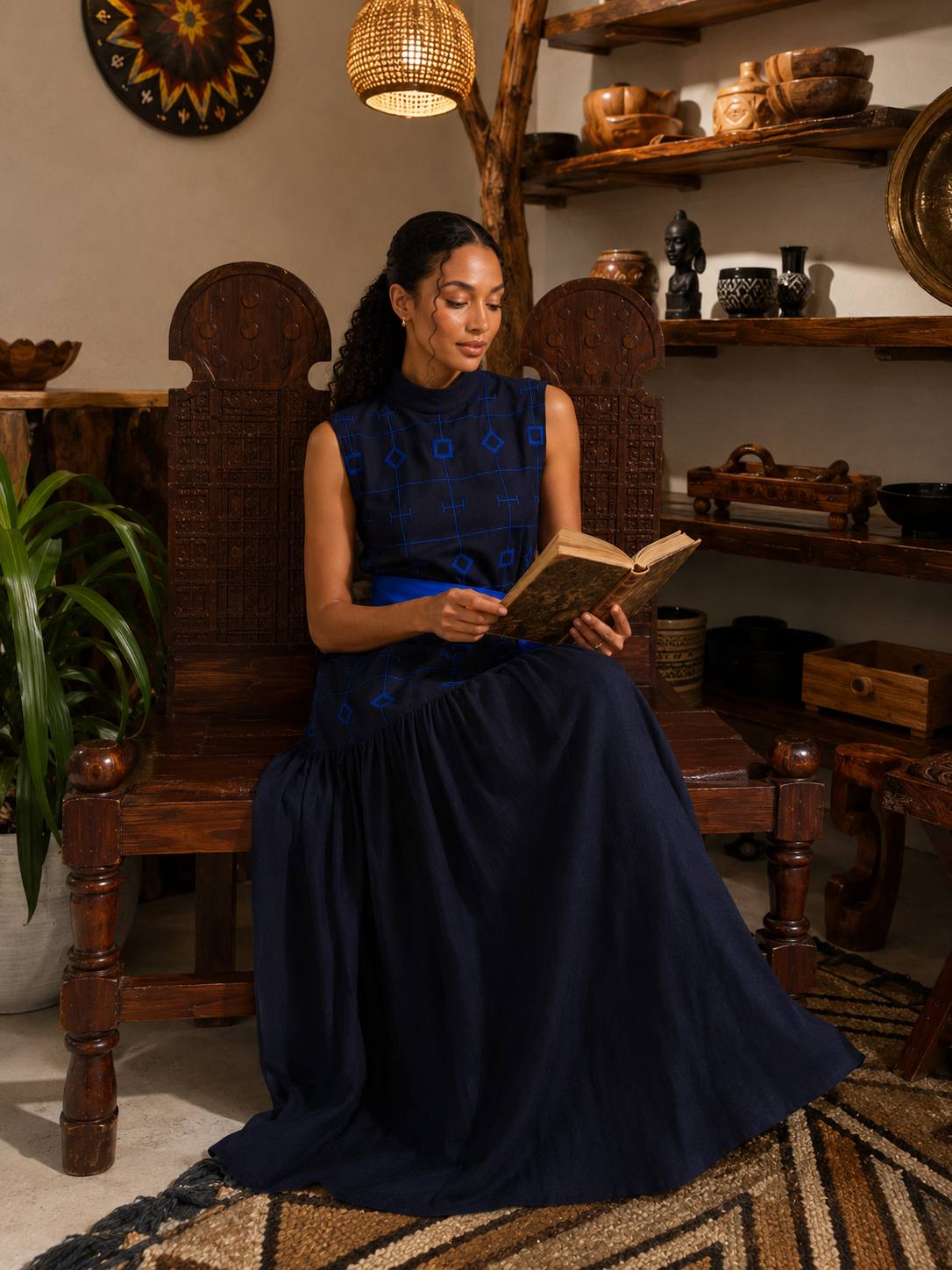 LOGA Full Dress with Blue Embroidered Elegant Dress, Ethiopian cotton, Habesha Kemis