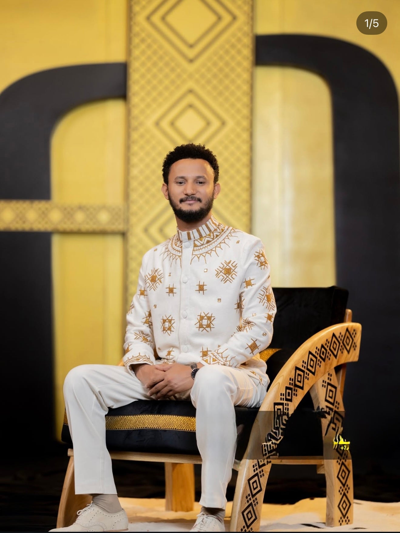 Men’s Full-Sleeve Top with Gold Embroidery – Timeless Elegance | Modern Ethiopian Style