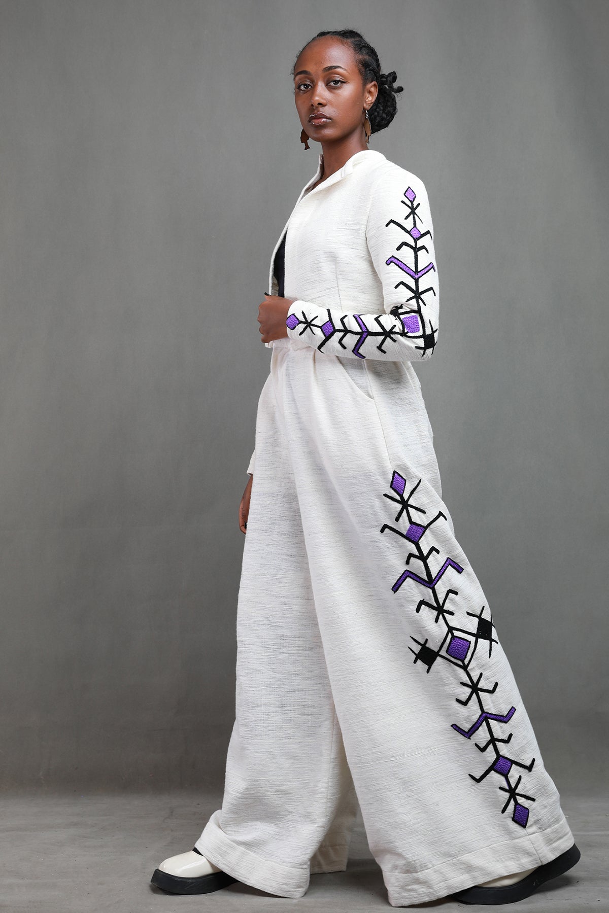 Black & Purple Crop Top Coat with Trouser – Modern Ethiopian Cloth