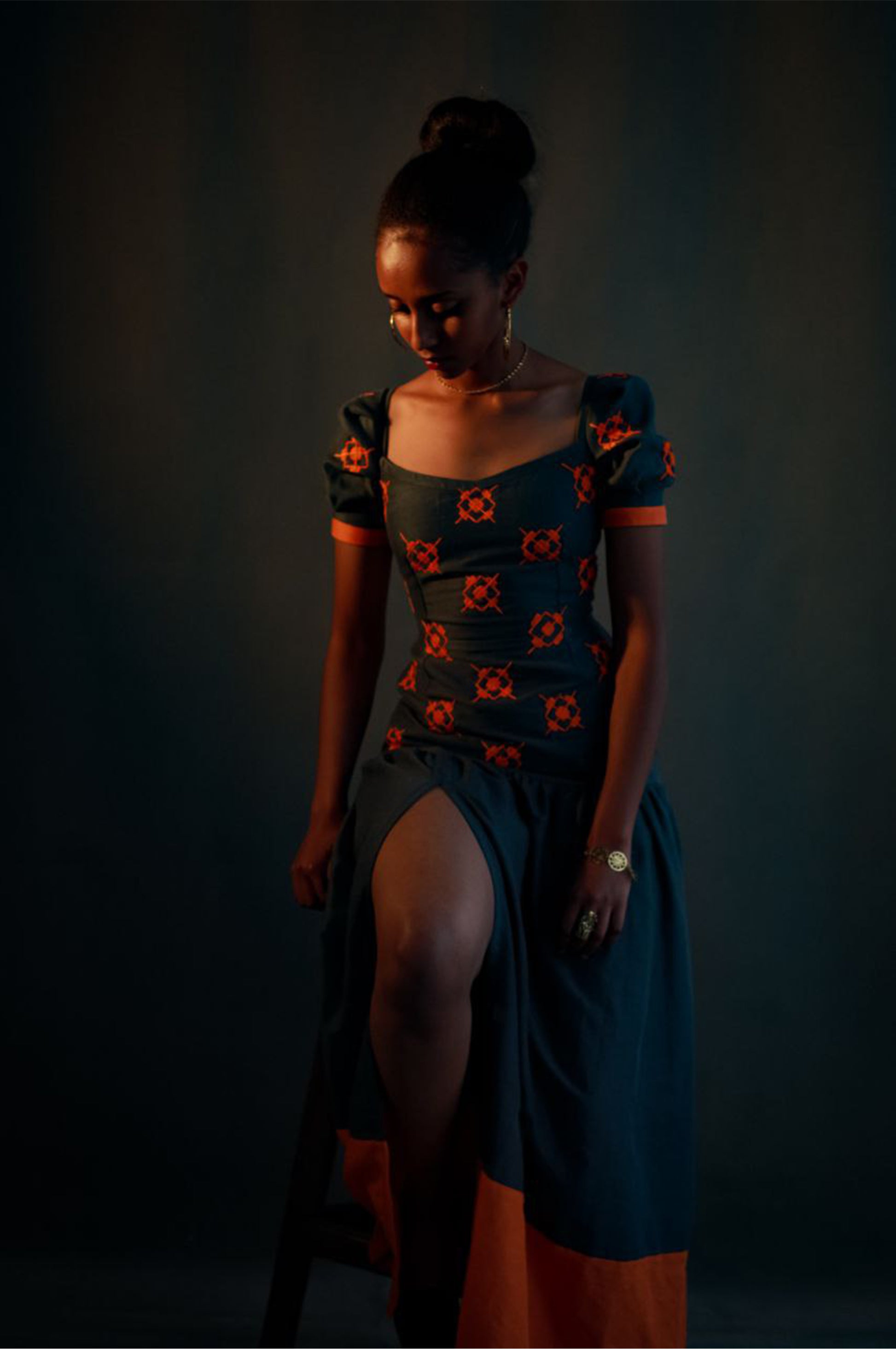 Orange Embroidery Elegant Habesha Dress,Ethiopian Culture L Orange Embroidery Elegant Habesha Dress,Ethiopian Culture L