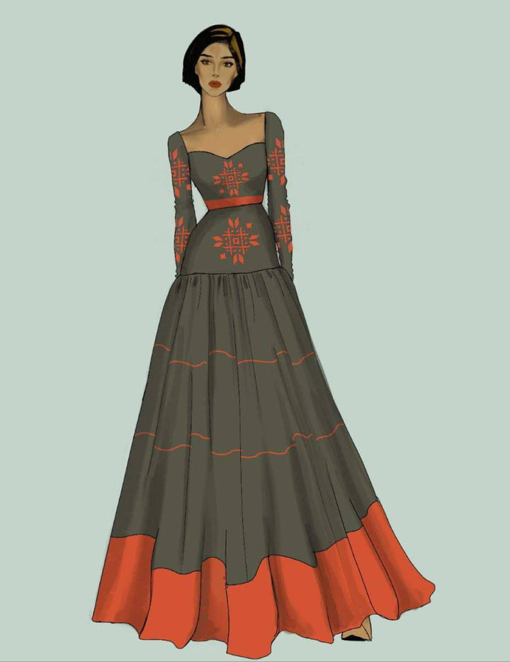 Wubsira [ውብስራ] : Black-Themed Embroidery Habseha Dress