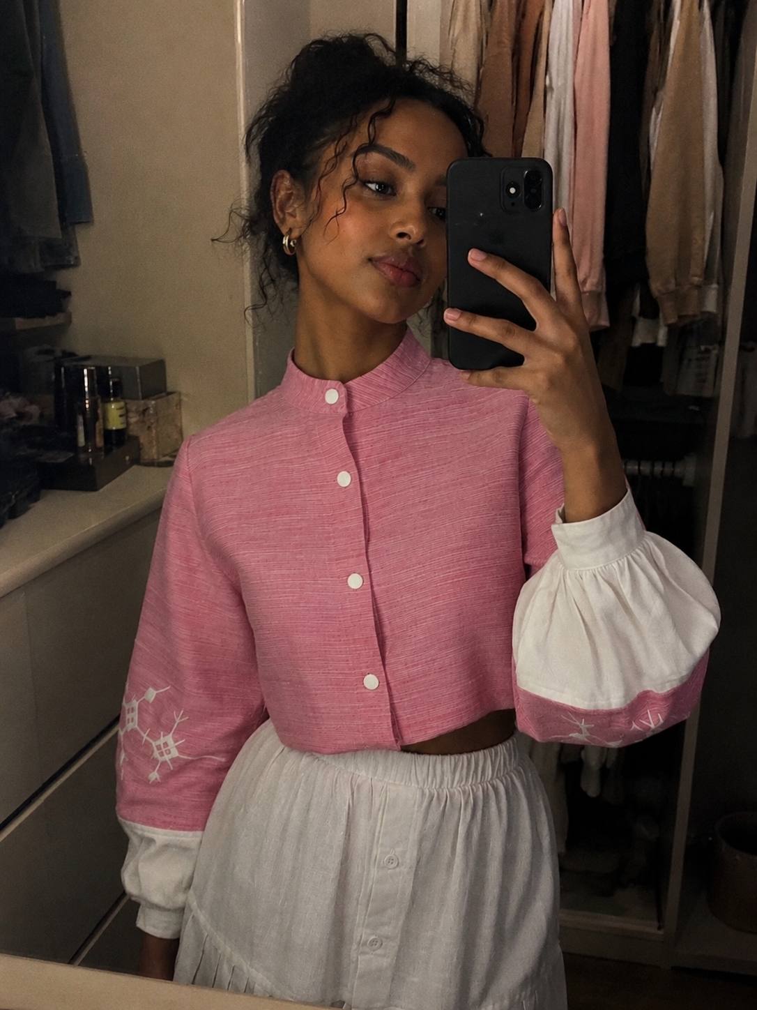 Addis Blossom Embroidery Ethiopian traditional handwoven fabric Crop Top & Skirt Set | Ethiopian Cotton