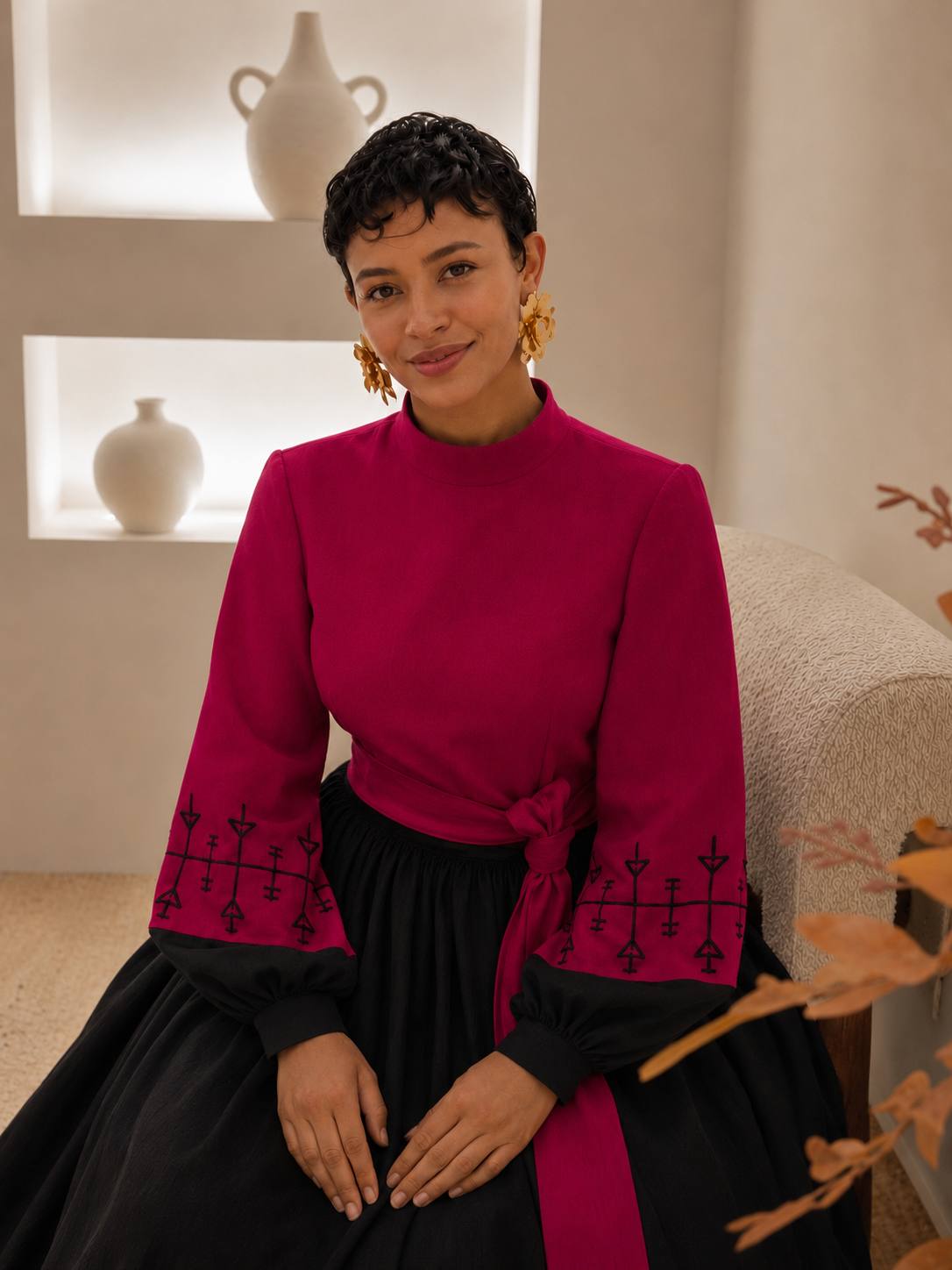 Nigist – Women's Purple Embroidered Top & Black Skirt Royal Ethiopian Outfit | Custom Colors Available