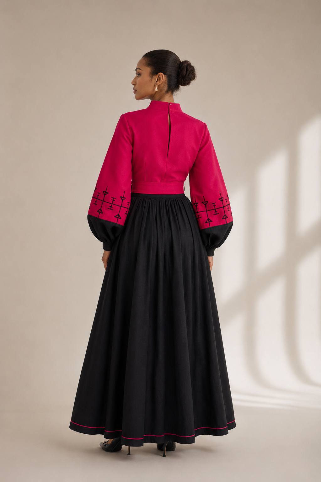 Nigist – Women's Purple Embroidered Top & Black Skirt Royal Ethiopian Outfit | Custom Colors Available