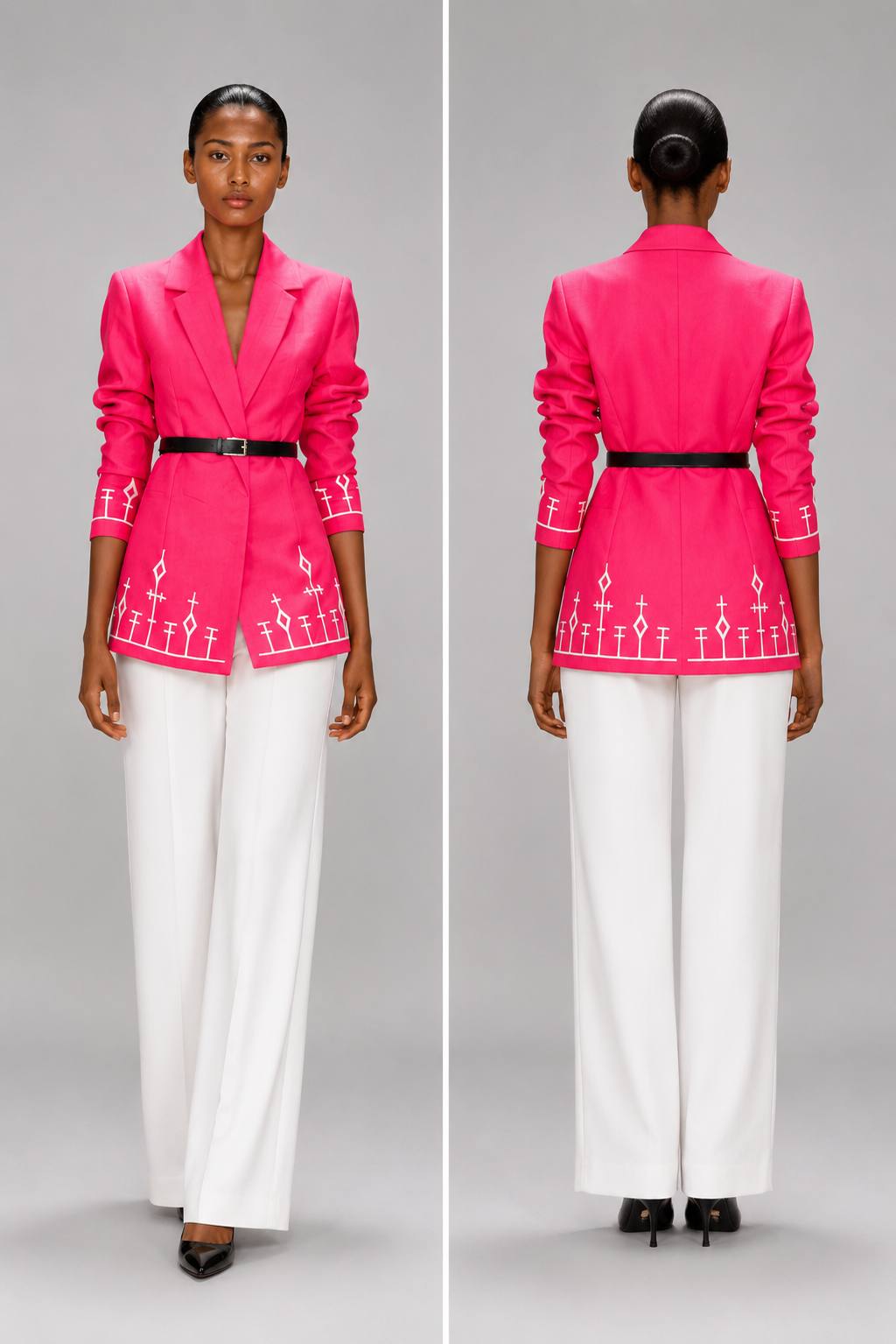 Tsion – Women's Pink Coat with White Embroidery | Ethiopian Fashion Coat &amp; Custom Colors Available