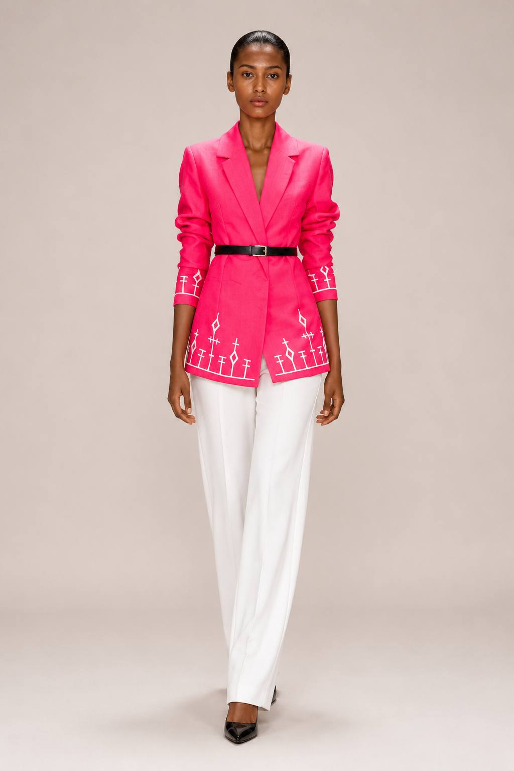 Tsion – Women's Pink Coat with White Embroidery | Ethiopian Fashion Coat &amp; Custom Colors Available