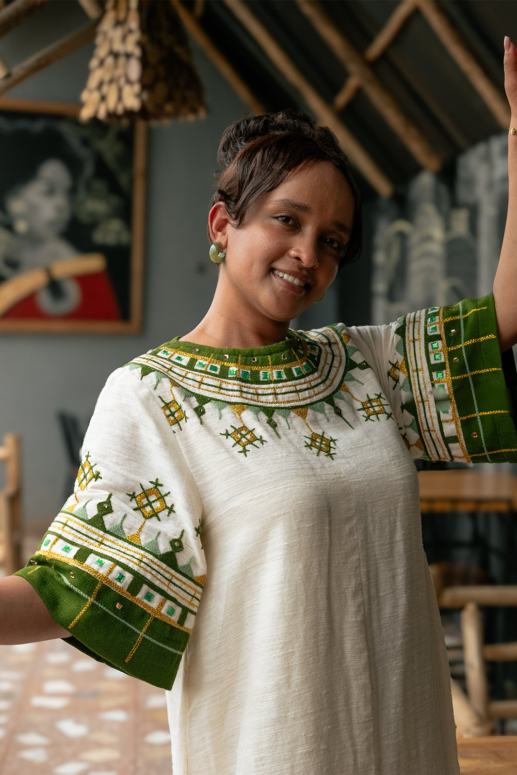 Blue Majesty: Golden Embroidery Slim Fit Ethiopian Dress main image 1