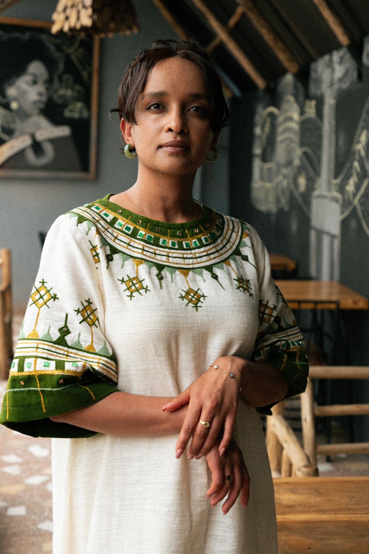 Olive Elegance Dress ,Ethiopian Cultural Cloth M Olive Elegance Dress ,Ethiopian Cultural Cloth M